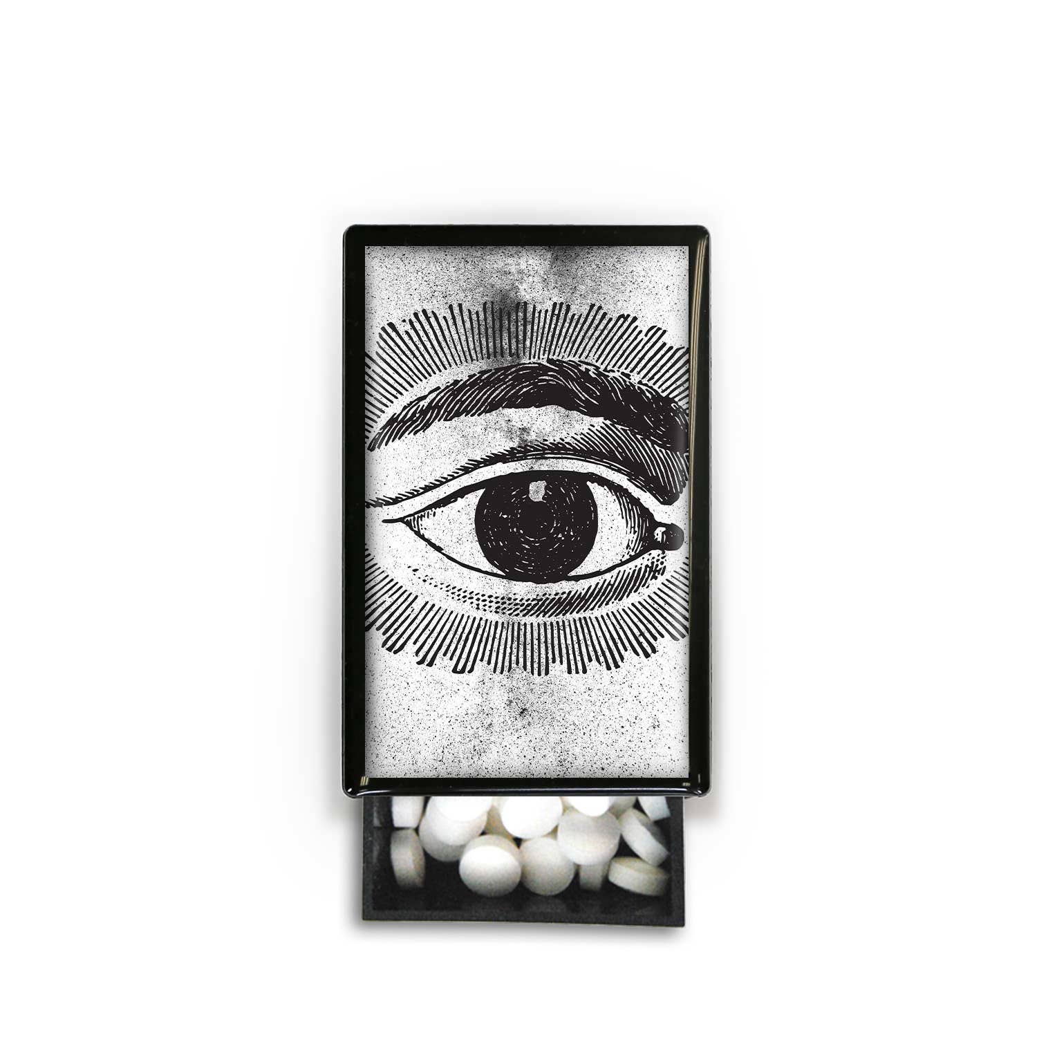 Lucy Lu Designs – Engroshandel Tændstikker – Øjenforbandelse Beskyt Quirky Sort Hvid Funky Slide Box2