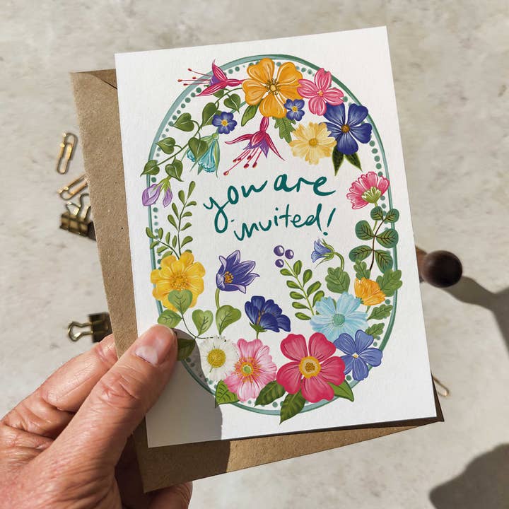 Colourful Floral Ready to Write Invitations and Envelopes for wholesale by Paper Willow