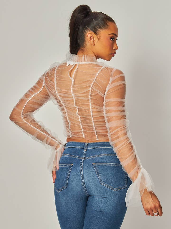 Hot & Delicious – Engroshandel Bluse - Dame – All Of Me Shirred Mesh Mock Hals Langærmet Top (HDT31460)12