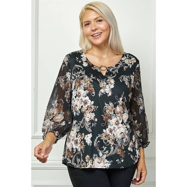 PLUS SIZE BLUSE MED PERLEKANT OG SKÅRET HALSUDSKÆRING for engroshandel hos Winslow Collection