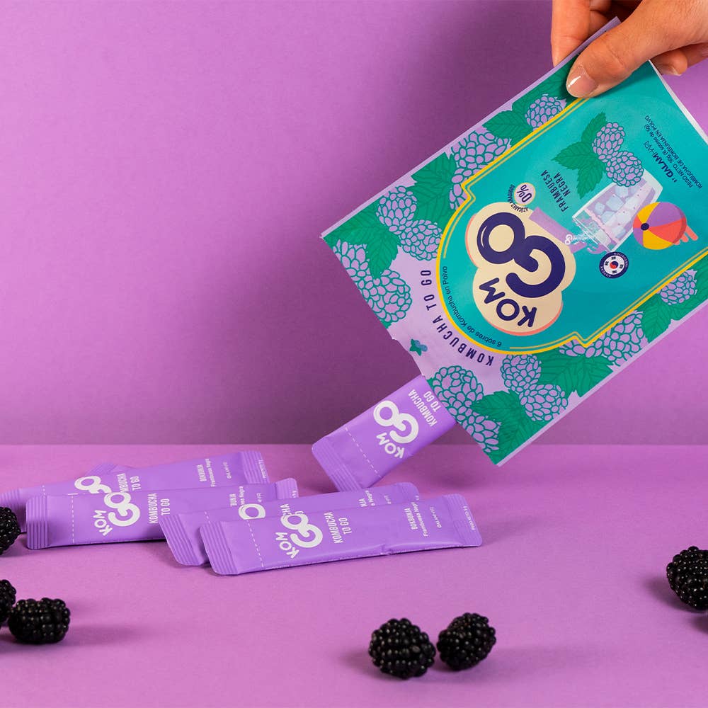 Komgo - Wholesale Kombucha - Doypack with 6 Kombucha Powder Sticks - Black Raspberry3