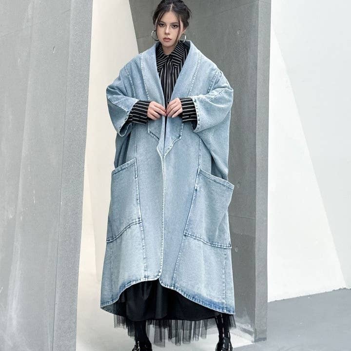 Loose Long Denim Jacket for wholesale by Plush Looks
