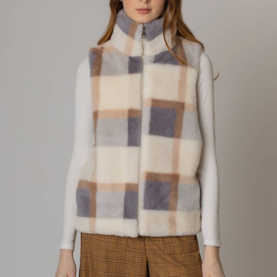 Fashion City - Wholesale Vest - Dames - Plaid vest van imitatiebont13