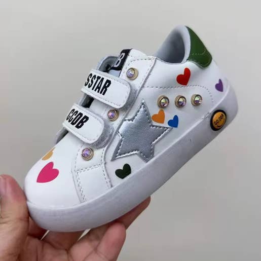 Torn and Trendy - Wholesale Lifestyle Sneakers - Kids - Colorful Hearts Velcro Silver Star Sneakers0