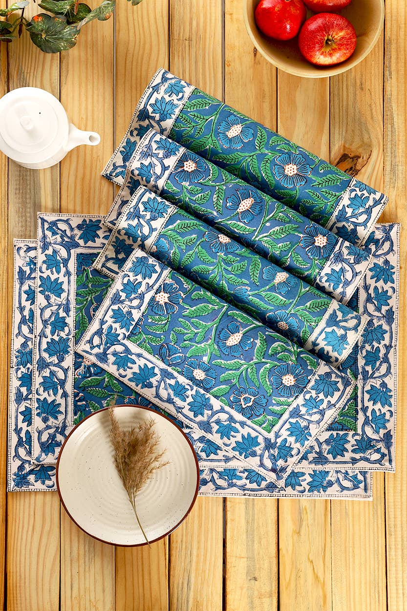 Sevya Handmade – wholesale Placemat – Sage & Blue Floral Placemats, set of 6  4