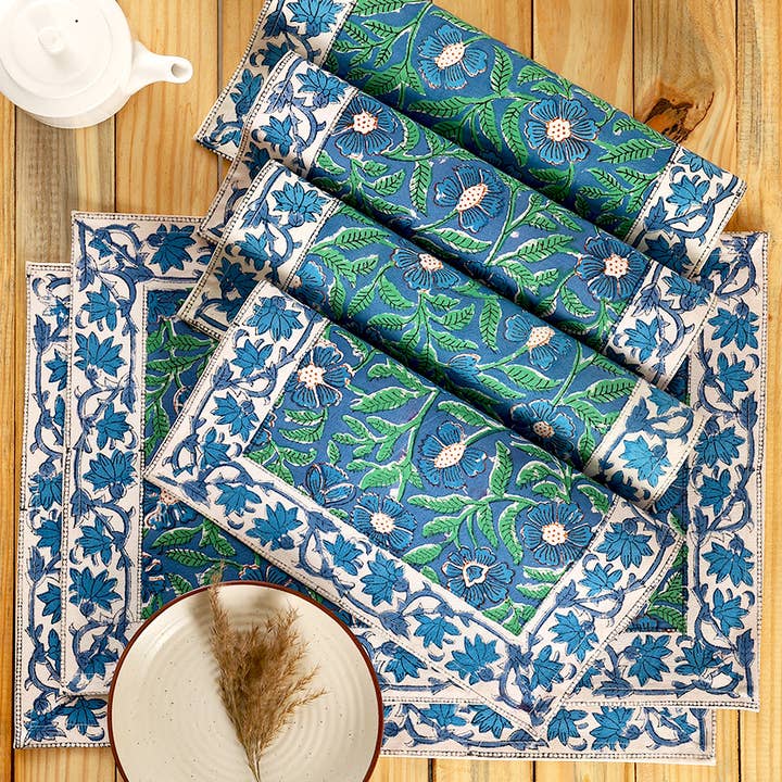 Sevya Handmade - Vente Sets de table - Sets de 6 sets de table floraux Sage & Blue4