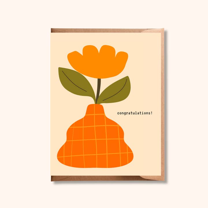 Biglietto di Congratulazioni con Fiori | Biglietto d'Auguri con Vaso di Fiori Retrò per la vendita all'ingrosso da parte di Brush + Bird Paper Co.