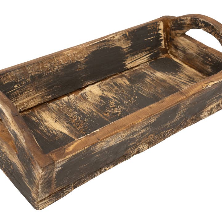 My Amigos Imports - Wholesale Decorative tray - Kerrville Farmhouse Wood Tray W/ Handles-9x20x7 inches-NEW14