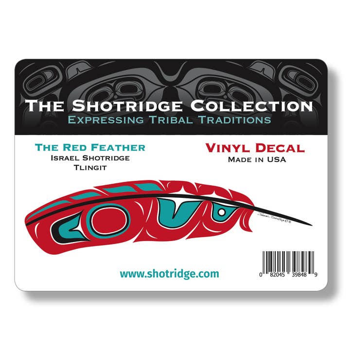 Autocollant en vinyle à plumes rouges (paquet de 12) pour la vente par The Shotridge Collection