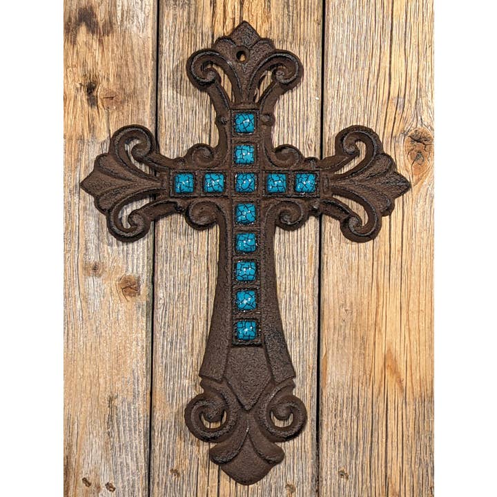 Camino TX - Wholesale Wall Cross - Cast Iron Wall Cross w/Faux Turquoise