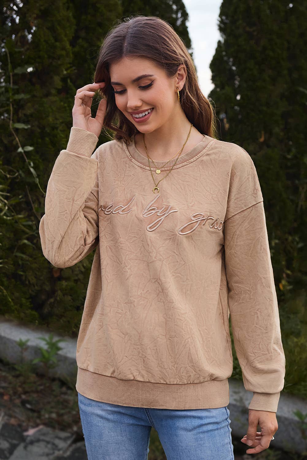 Aapparella - Wholesale Sweatshirt - Women's - Saved by grace Embroidery Mineral Wash Sweatshirt | S-XL15