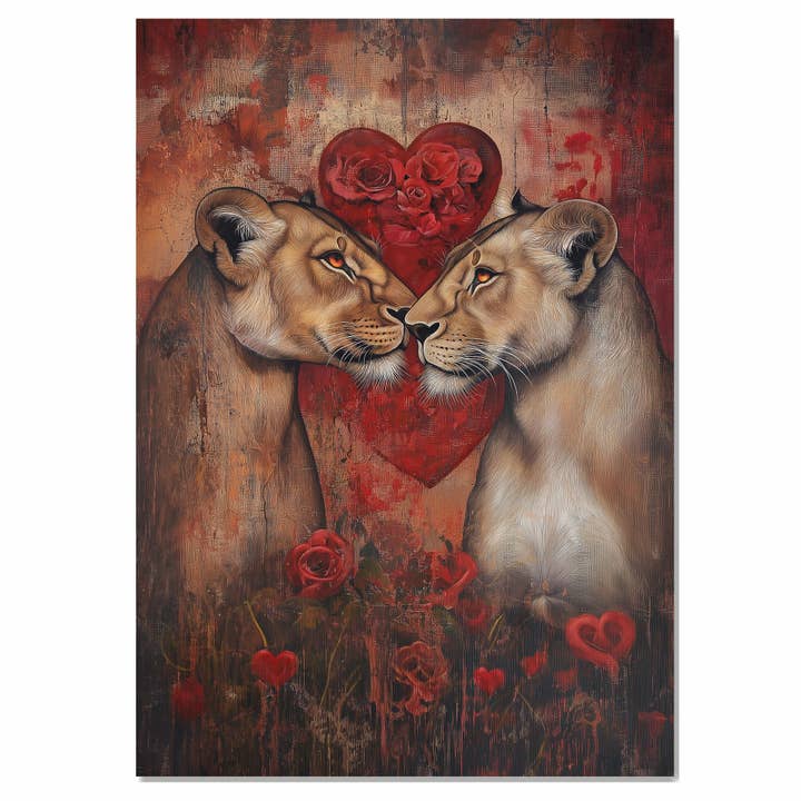 Lion Couple with Heart Romantic Wildlife Animal Canvas for wholesale by Art Paradise Studios