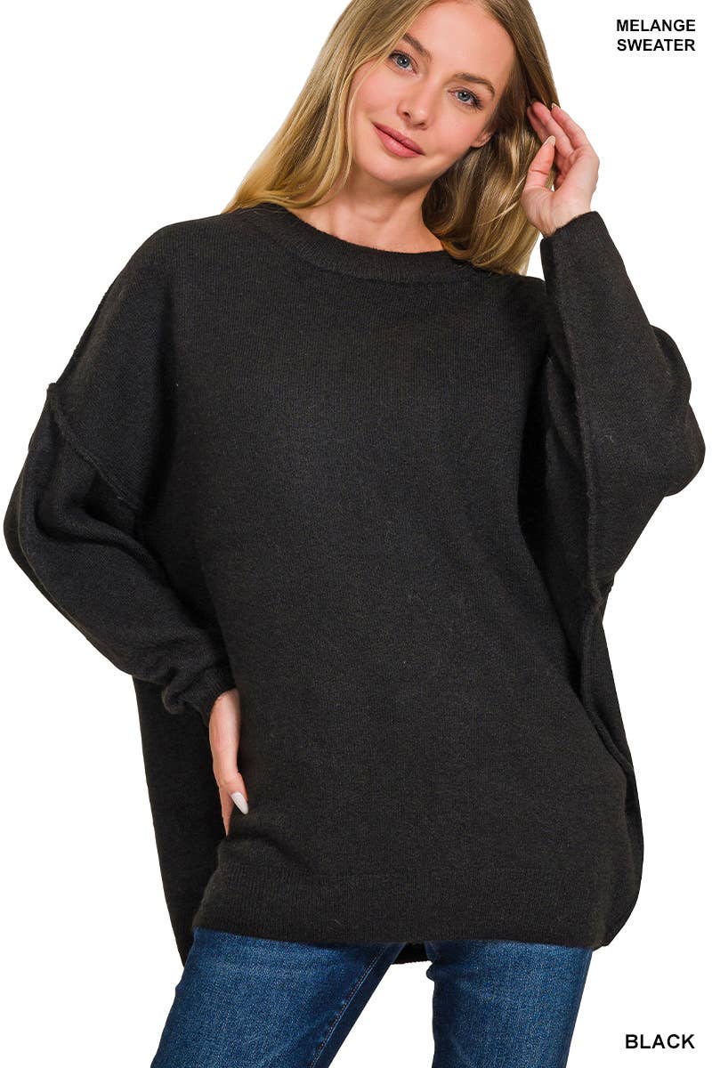 42POPS - Wholesale Knit Sweater - Women's - .1017 Oversized Round Neck Raw Seam Melange Sweater SI-266063