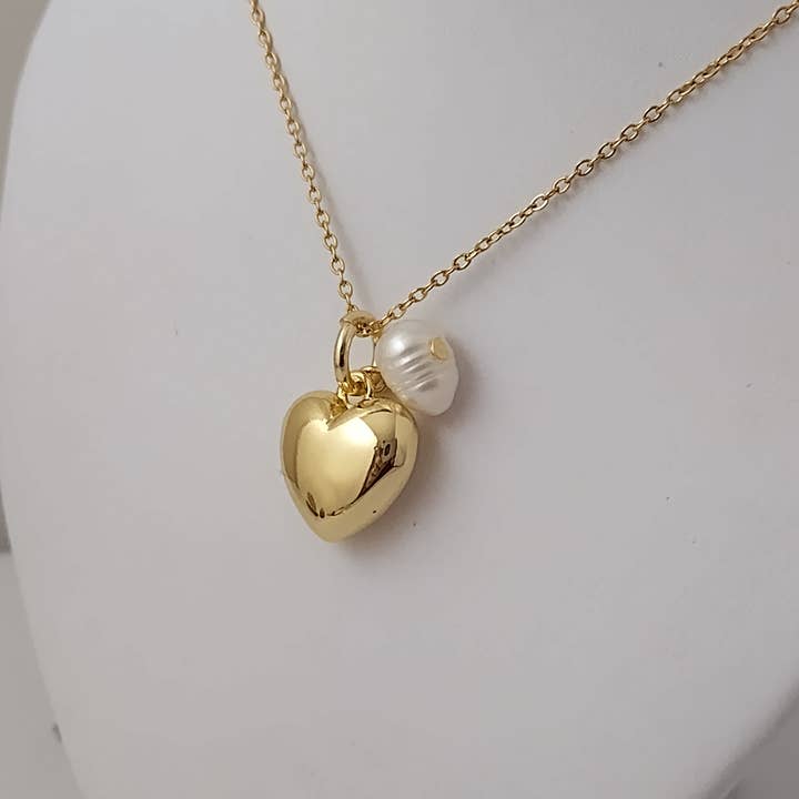 Piccadilly Pendants - Wholesale Pendant/charm necklace - Gold Heart Necklace with Cultured Pearl 4