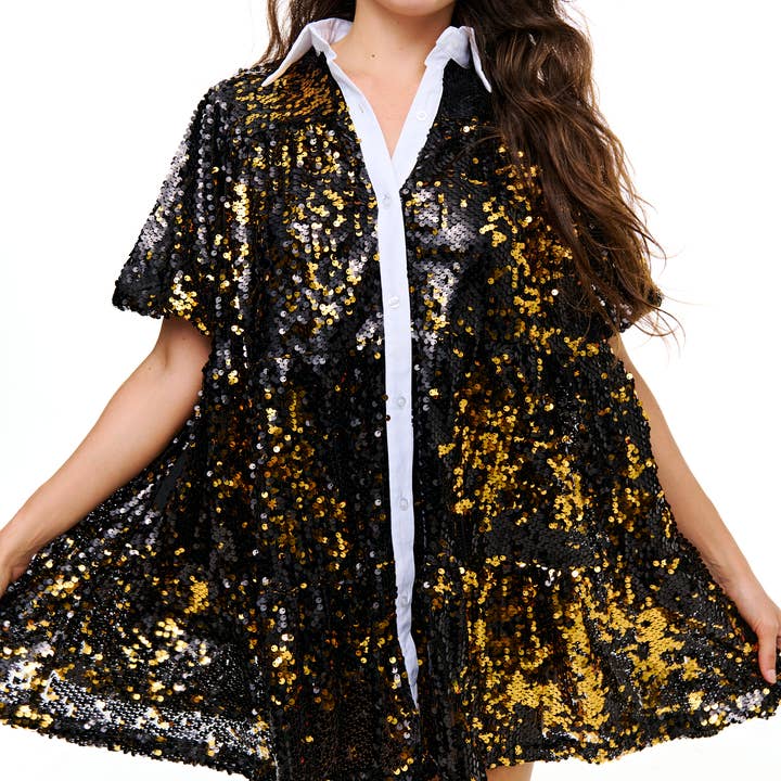 Black and gold sequin smocked dress for wholesale by SongLily