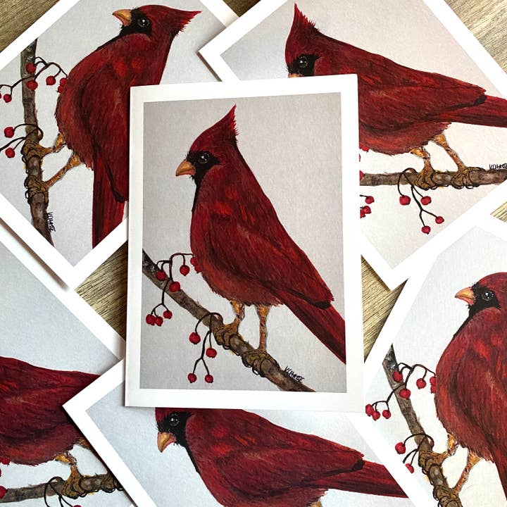 Carte de vœux Red Cardinal - Blank #KC139C pour la vente par Kellie Chasse Fine Art