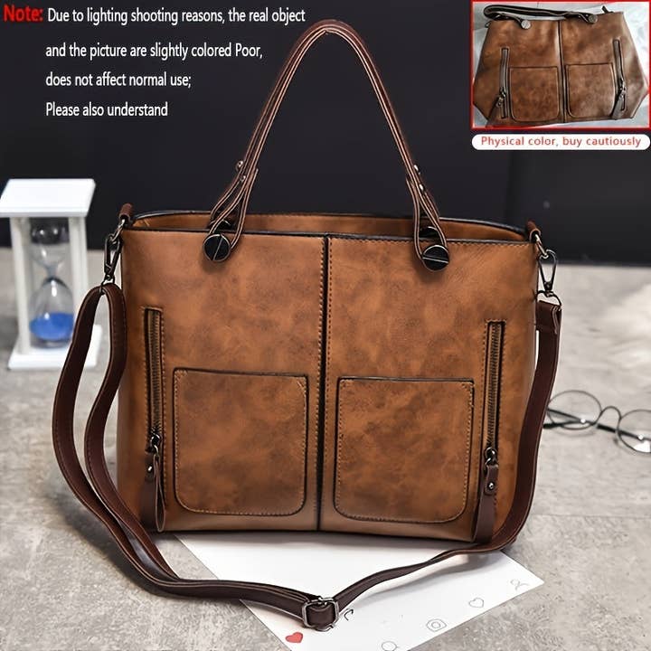 CandBBaby - Wholesale Tote Bag - Women's - Retro Brown Multiple Compartments Tote Bag for Women - Adjustable Strap, Zipper Closure, Small Crossbody & Shoulder Handbag, Vintage