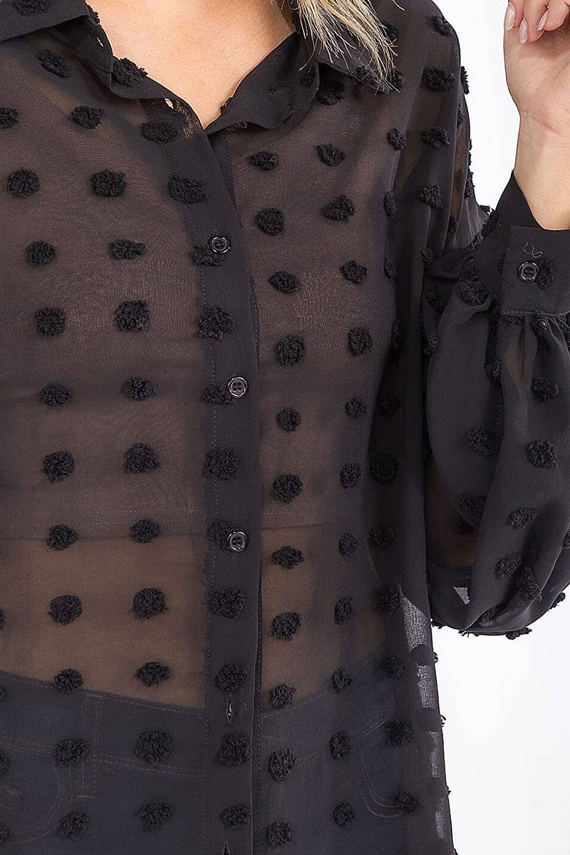 ROUSSEAU - Vente Chemise à col boutonné – femme - CHEMISIER À MANCHES LONGUES AVEC BOUTONS ET DÉTAILS À POIS SUISSES3