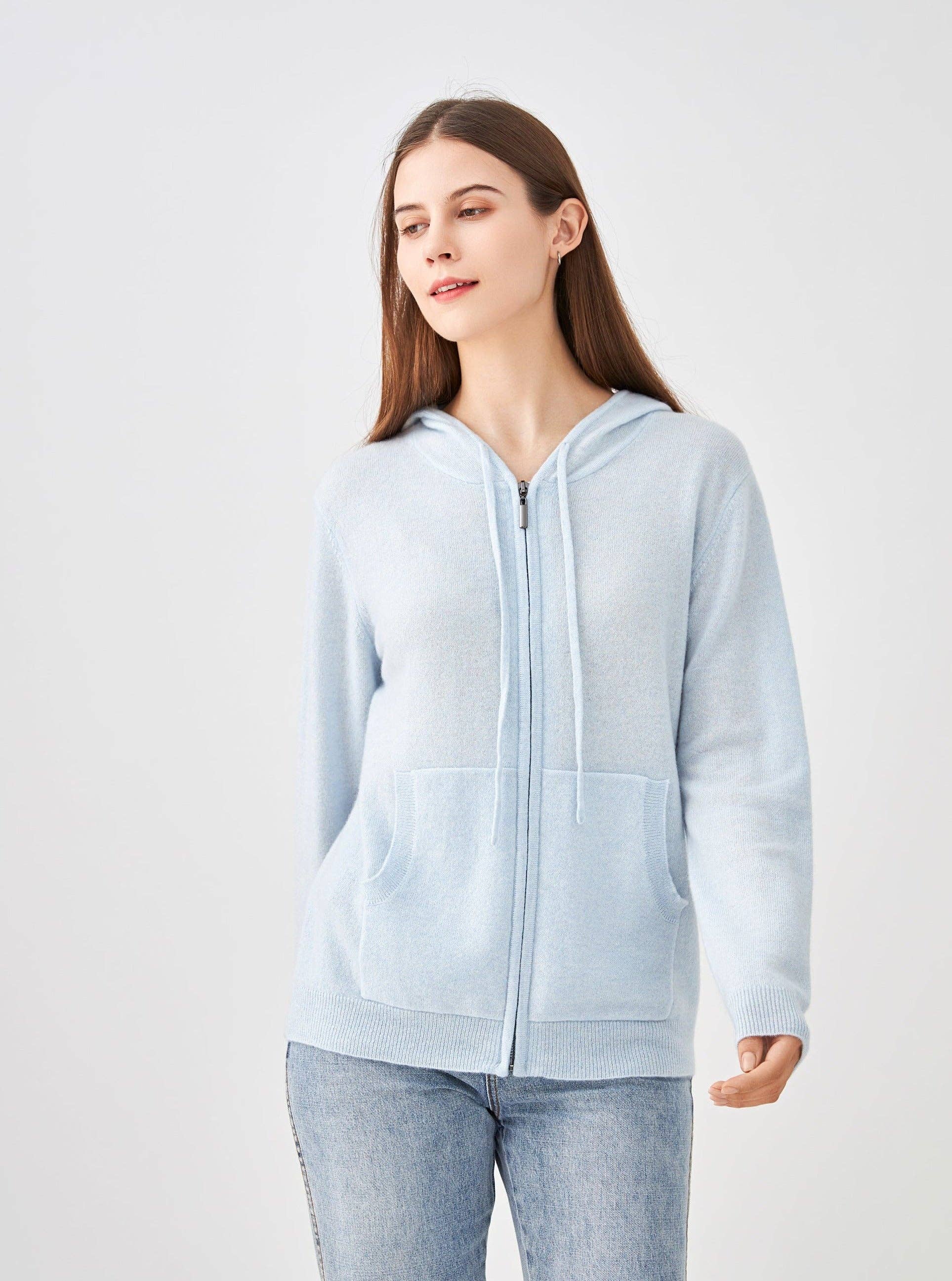 jw.atelier - Vente Sweat à capuche – femme - Gilet 100% cachemire zippé à capuche18