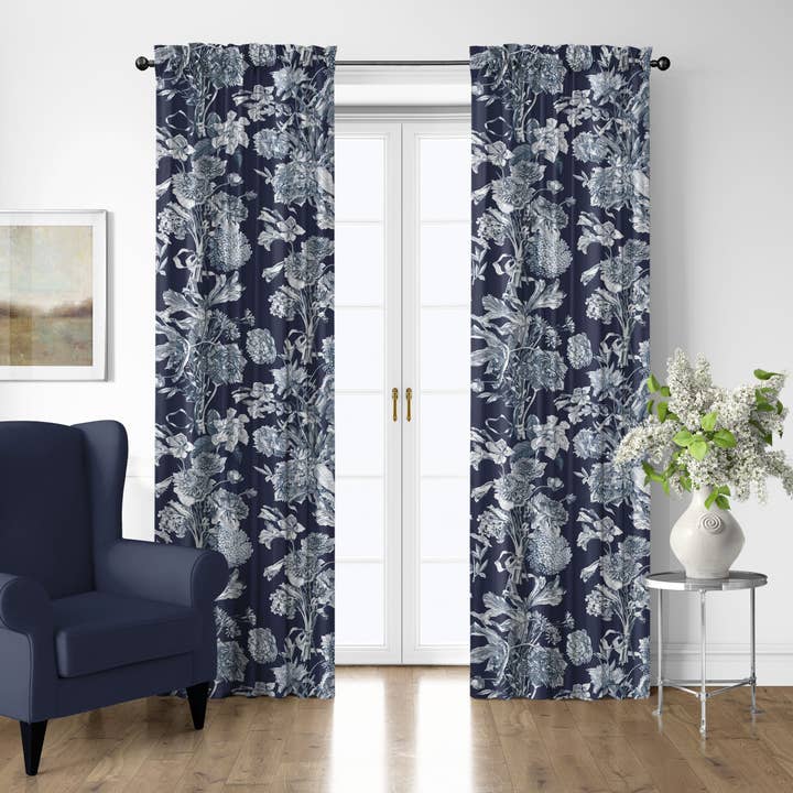 Alexandria Indigo Pole Top Drapery Panels 50"Wx168"L for wholesale by 6ix Tailors Fine Linens