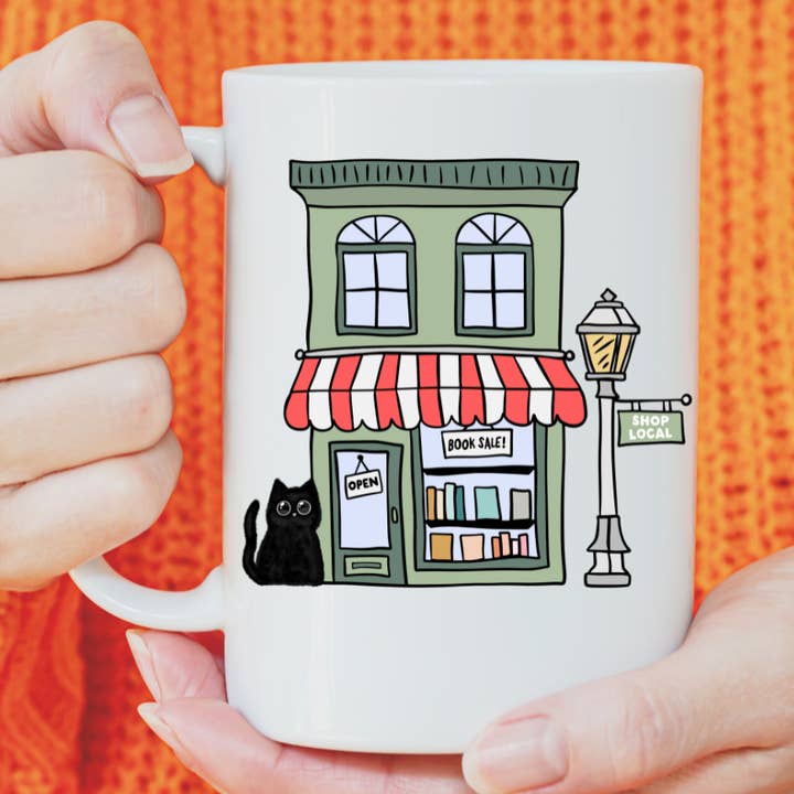 Shop Small Shop Local Cute Cat Boutique Ceramic Coffee Mug for wholesale by Handsome Sam's