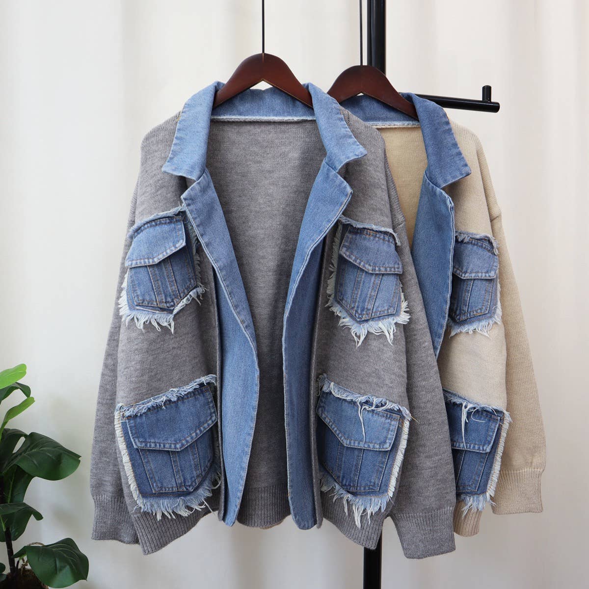 Productseeker - Wholesale Cardigan - Women's - JP26 2025 Autumn Denim Patchwork Casual Knit Cardigan11
