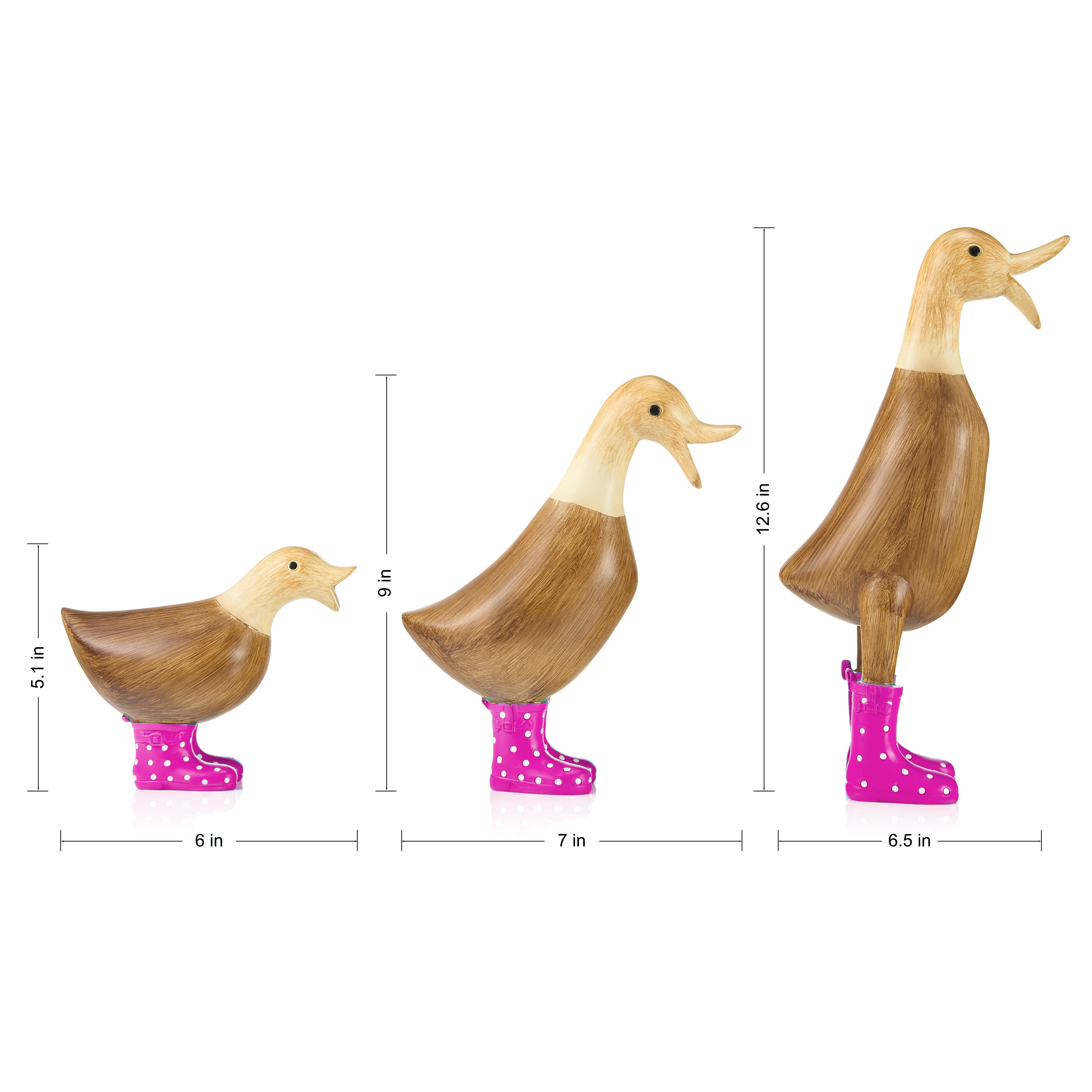 The Wine Savant /  Khen Glassware - Wholesale Garden Gnome - Duck Yard Decorations, Ducks with Pink Spotted Wellies Boots5