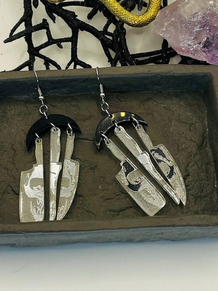 Skeleton Knives Dangle Earrings, Scary Halloween, Gift for Scary Movie Lover for wholesale by Engraved Chaos