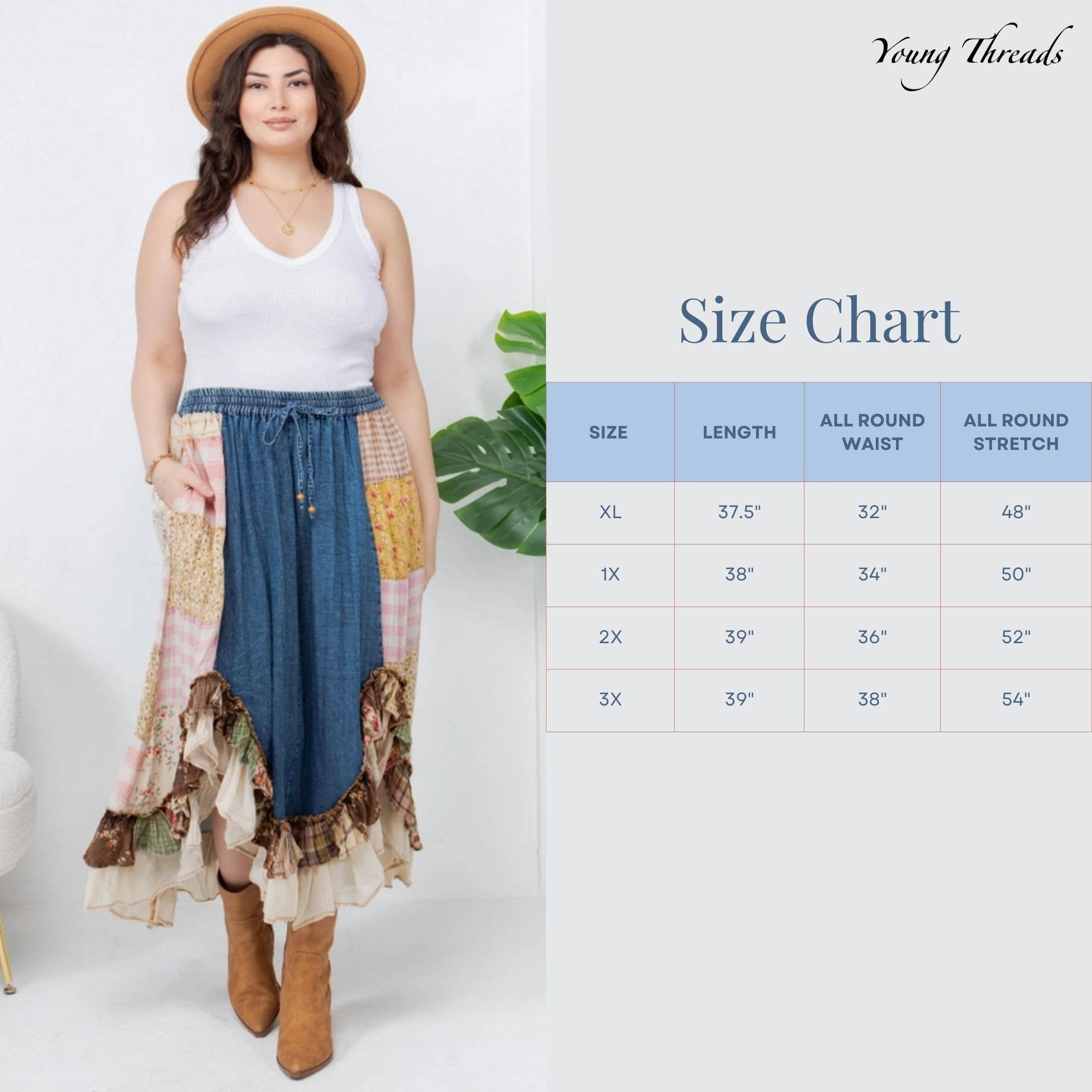 Young Threads - Wholesale Skirt - Women's - Western Boho Chic: Patchwork Midi Skirt 17