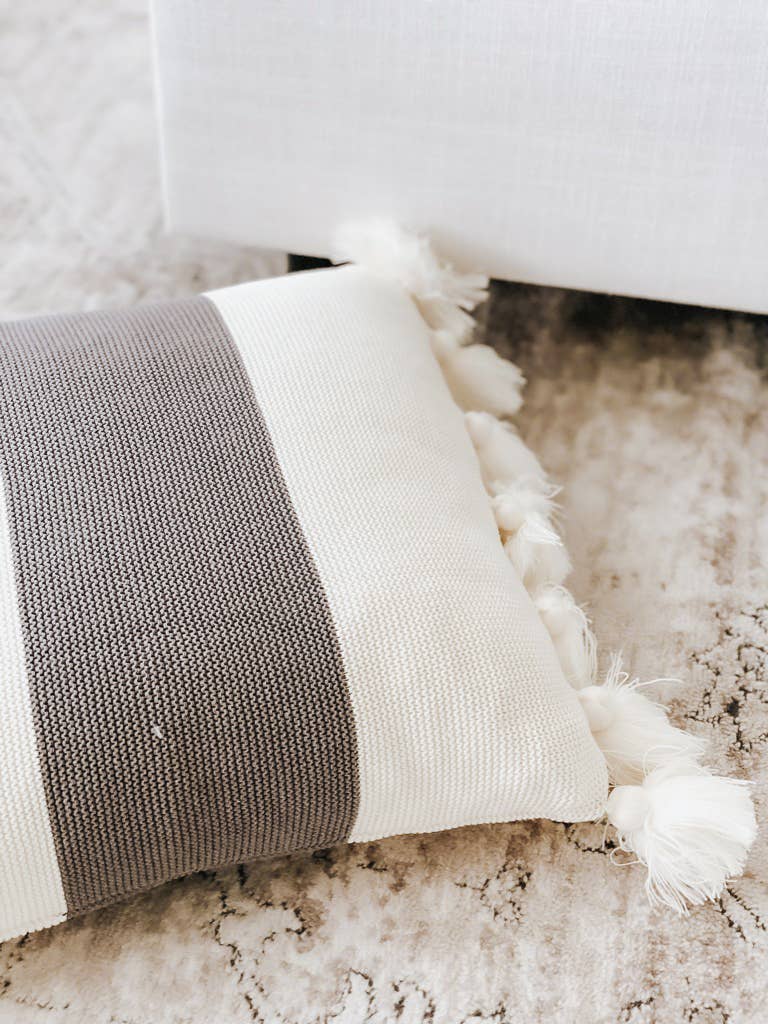 DWELL Home Shoppe - Wholesale Throw/Decorative Pillow - Gray and White Tassel Pillow3