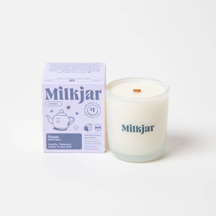 Milk Jar Candle Co. - Wholesale Jar/Filled Candle - Hygge - Vanilla, Tobacco & Cedar Coconut Soy 8oz Candle