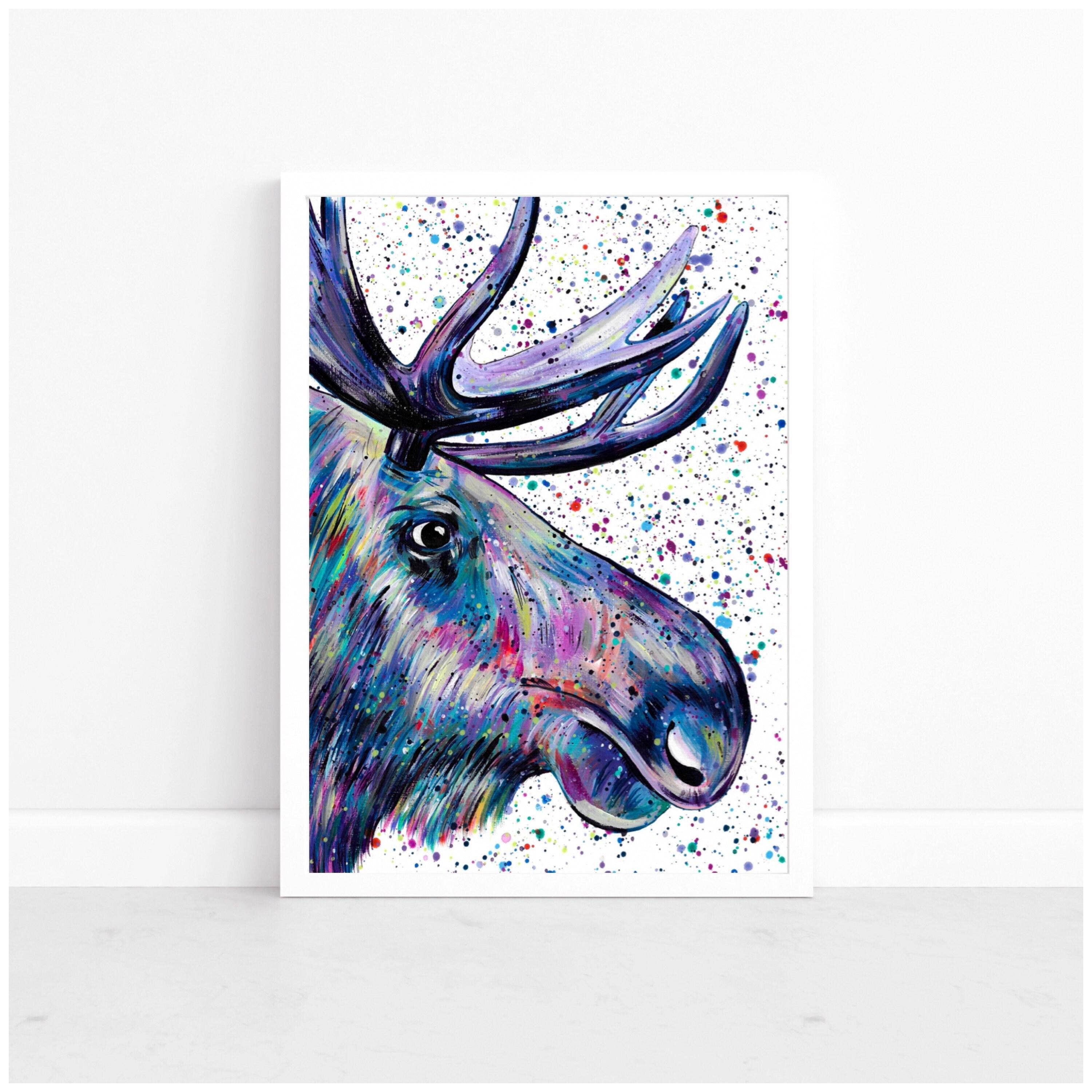 Emma LC Art – wholesale Art print – Canadian Moose Art Print, Colourful Wildlife Art3