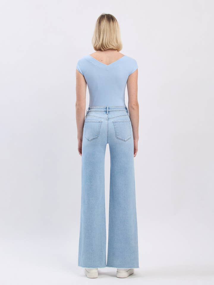 JUDY HIGH RISE RAW HEM WIDE LEG JEANS T6688 for wholesale on Faire7