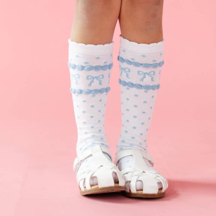 Little Stocking Co. - Wholesale Socks - Kids & Baby - Blue Bow Scalloped Knee Socks1
