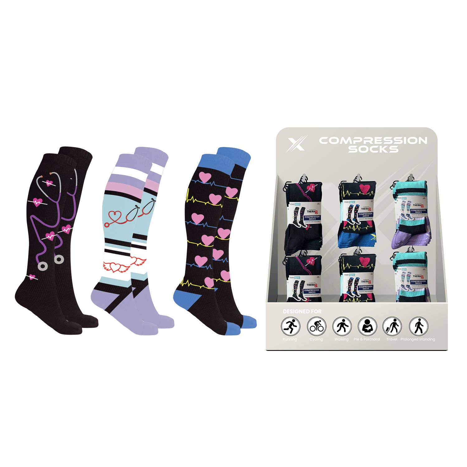 Extreme Fit Wholesale - Wholesale Socks - Unisex - COMPRESSION SOCKS WITH FREE DISPLAY (24-PAIRS)