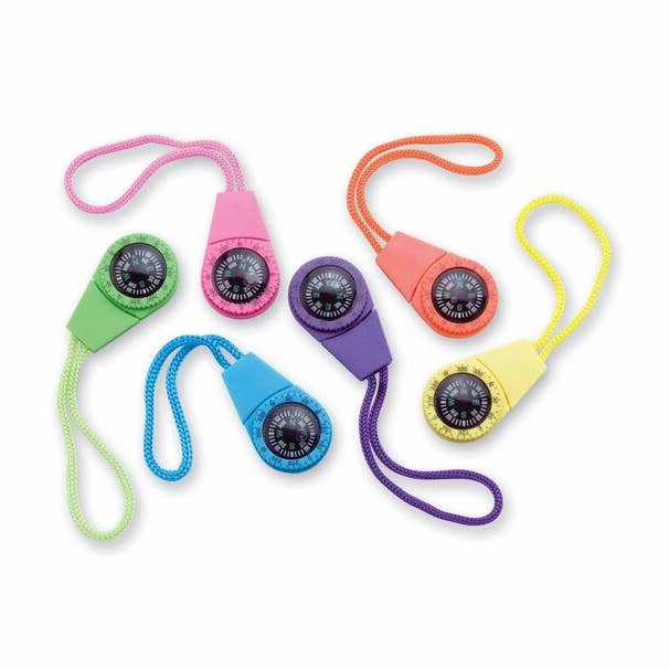 12 PACK Neon Compass On Cord Assorted Bulk for wholesale by Private Island Party