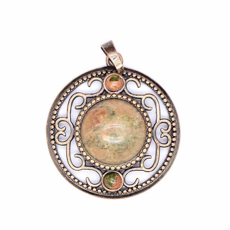 Mio Queena - Wholesale Individual Charm/Pendant - Vintage Natural Stone Hollow Circular Charm  Pendant - CS5