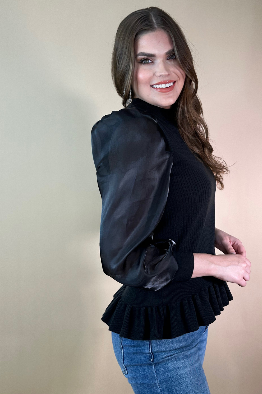 Black Meet Your Match Smocked Top for wholesale on Faire10