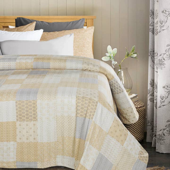 Multi Neutral Cottage Kantha Coverlet for wholesale on Faire4