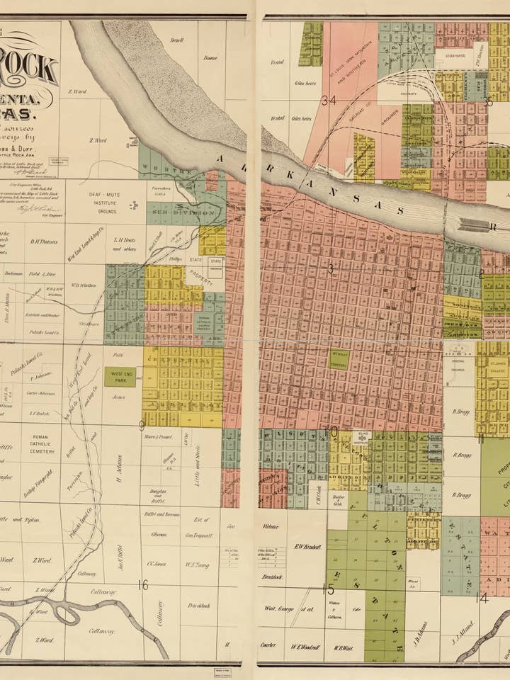 Map of the City of Little Rock and Argenta, Arkansas : Compiled from Official Sources and Actual Surveys 1888 for wholesale by Relic Map Co.