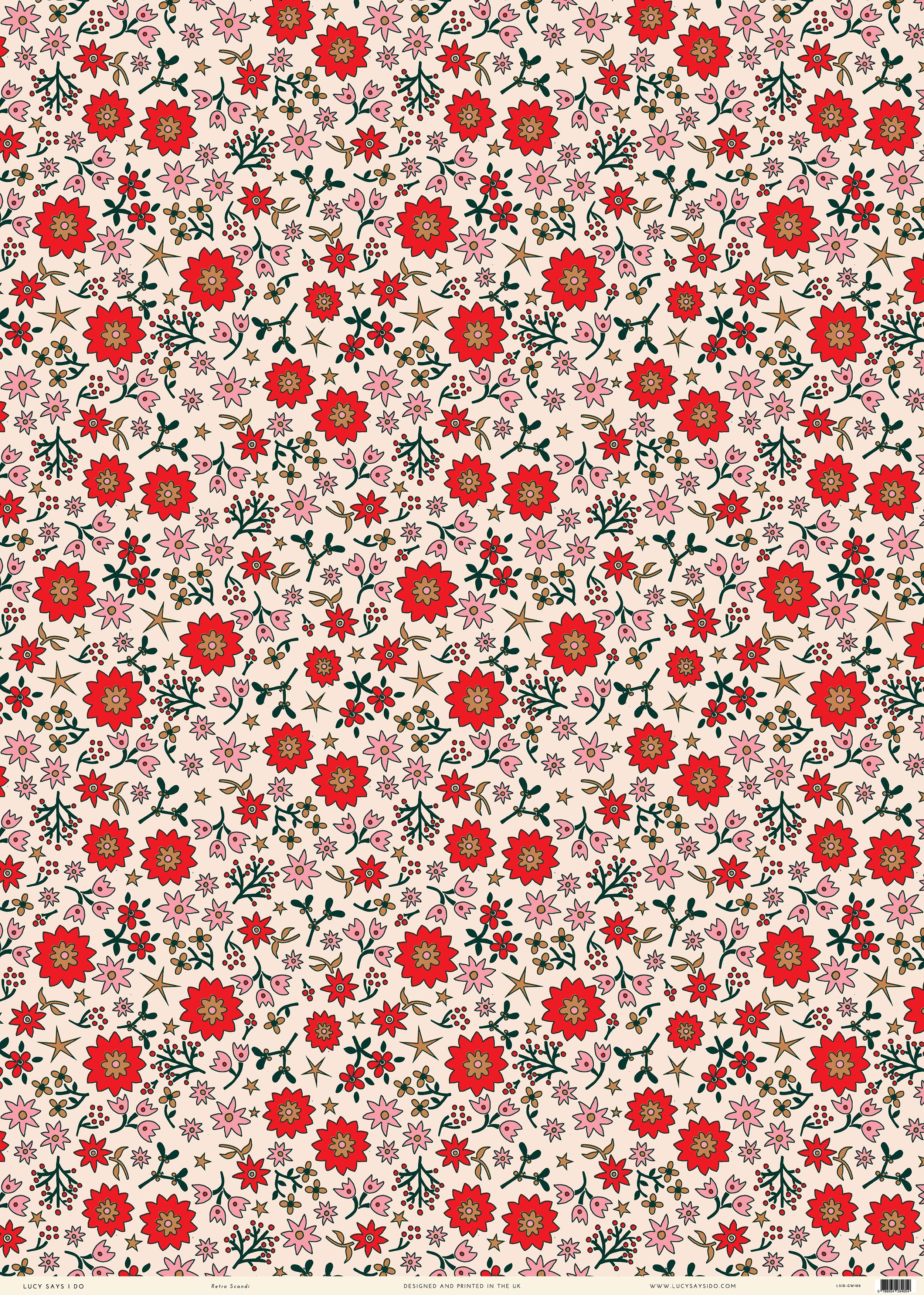 Lucy says I do - Vendita all'ingrosso Carta da regalo in fogli - Carta regalo natalizia retrò Scandi floreale double face3