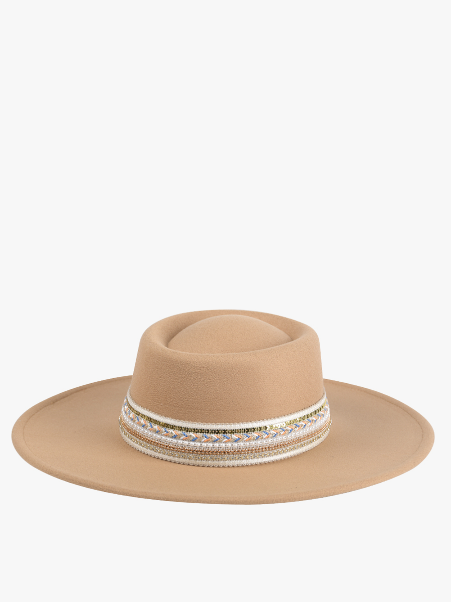 Jen & Co. - Wholesale Fedora - Women's - HAT2188 Blaze Multi Trim Wide Brim Fedora3