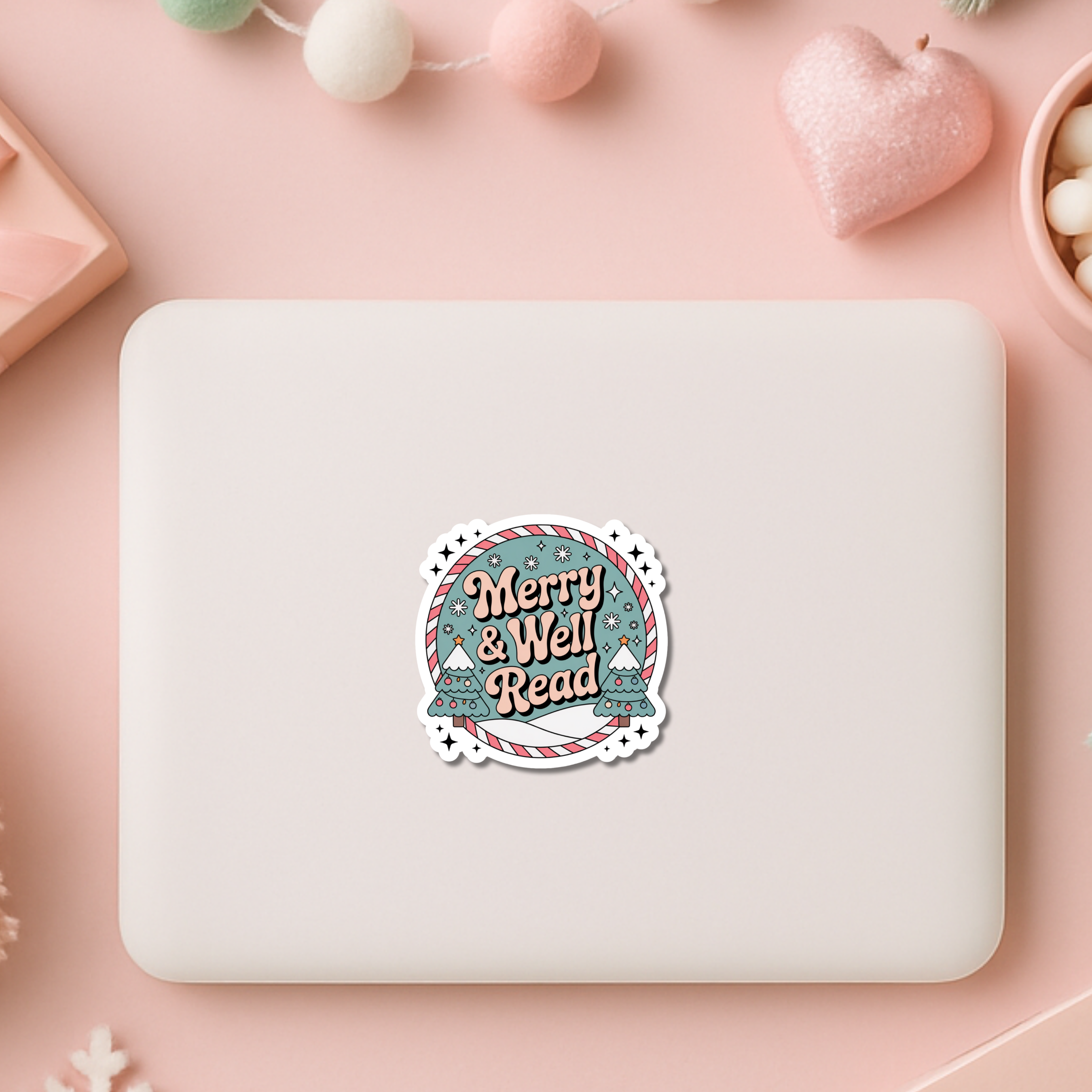 Auburn Row Design - Wholesale Sticker - Vrolijke & Goed Gelezen Boeken Kerstmis Uitgesneden Sticker1