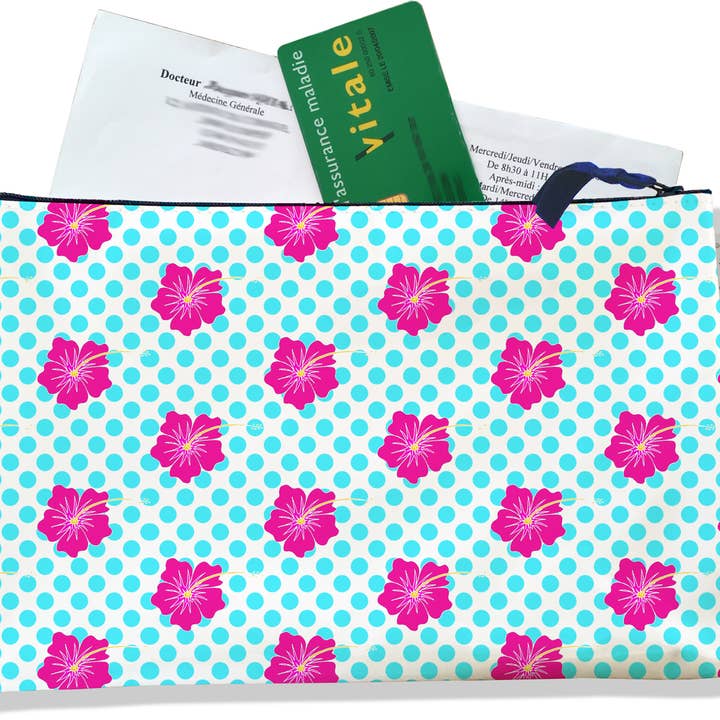 Porta prescrição Hibiscus zip com pontos azuis por atacado de BISTRAKOO