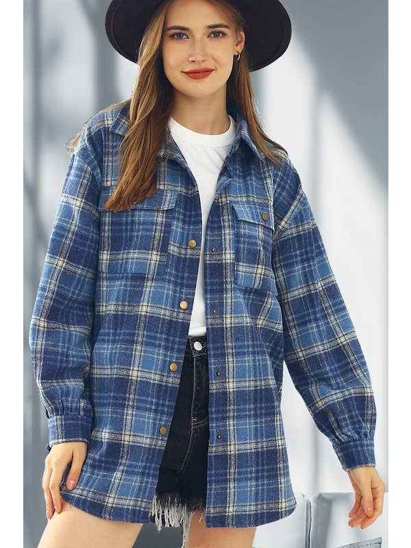 NINEXIS - Wholesale Shirt Jacket/Shacket - Women's - CWOJA406_FLANNEL PLAID JACKET SHACKET WITHOUT SIDE POCKET12