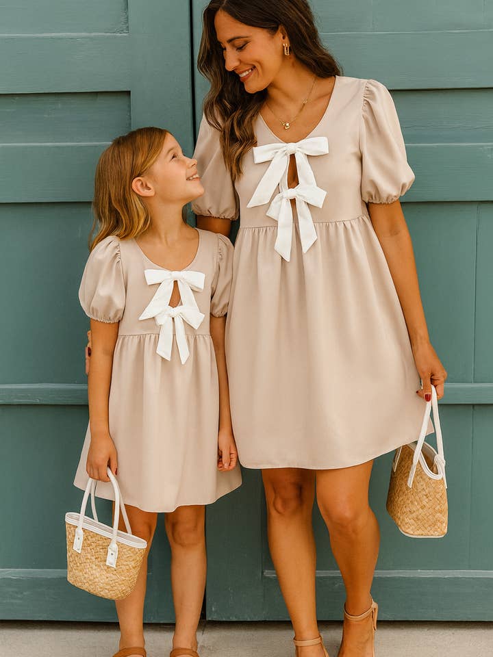 Mommy & Me Tie front babydoll dress for wholesale by Miss Sparkling