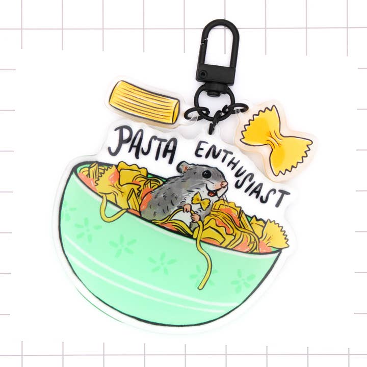Pasta Enthusiast Acrylic Keychain for wholesale by Amy Hartelust Art and Illustration