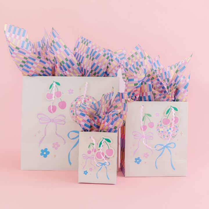 Rock Paper Scissors - Wholesale Gift bag - Disco Ball + Cherry Bows Gift Bag with Tag0