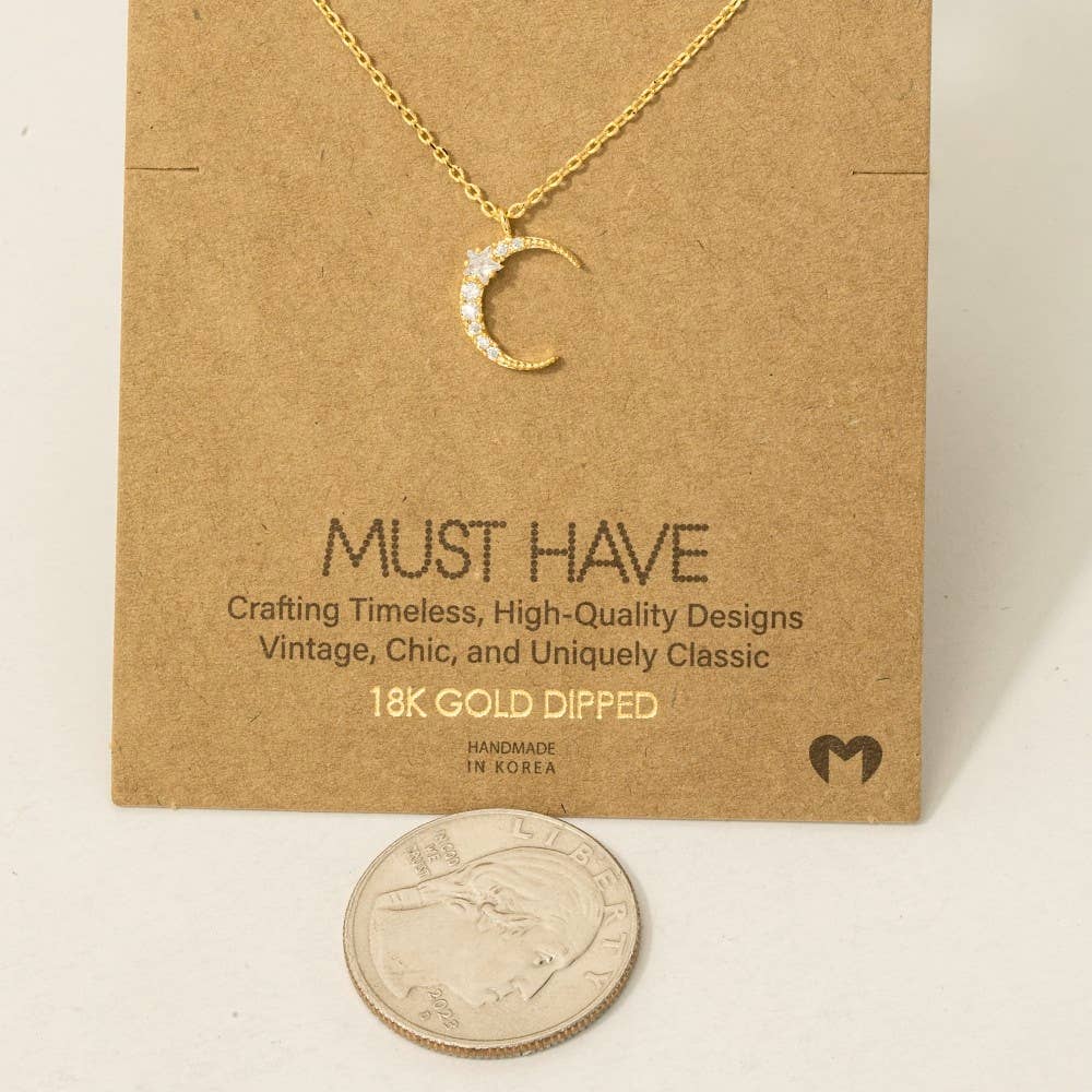 Fame Accessories - Wholesale Pendant/Charm Necklace - Pave Crescent Moon Pendant Necklace2