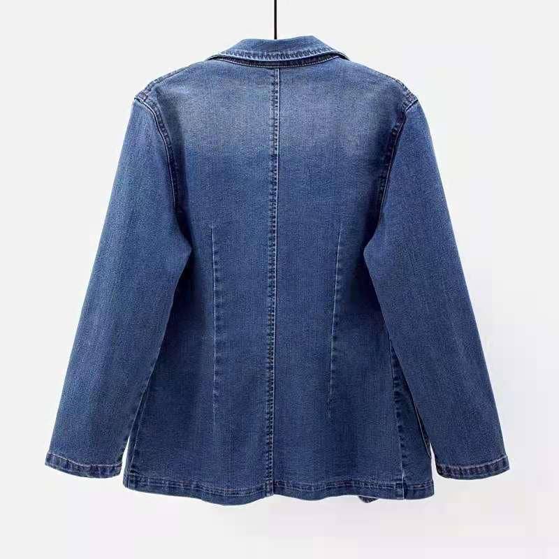 Bleu 8855# Veste en jean bleu simple pour femmes avec effet 3D en vente sur Faire2